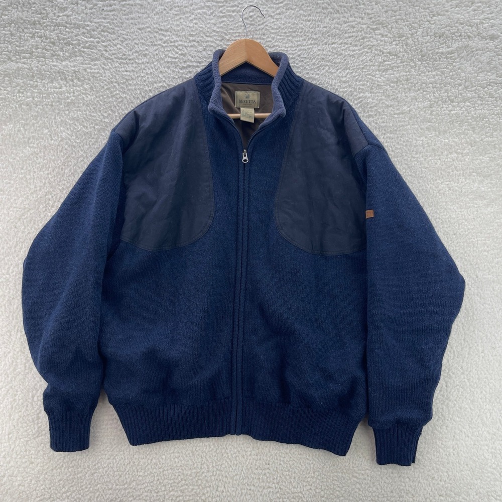 Beretta Sweater Jacket Mens XL Blue Wool Full Zip Shooting Windbreaker Outdoor